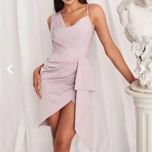 Lavish Alice aaliyah cowl neck one shoulder dress in lavender